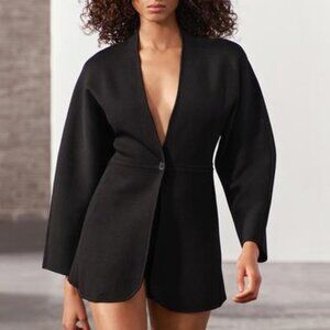 Zara Black Minimalist Single-Button Blazer Jacket